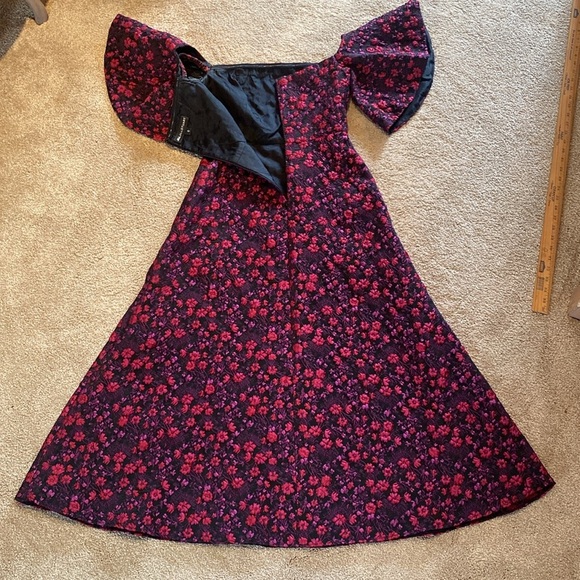 Jill Stuart Floral Off The Shoulder Dress Black Rasperberry Mauve 1055175 Size 0 - Picture 15 of 17